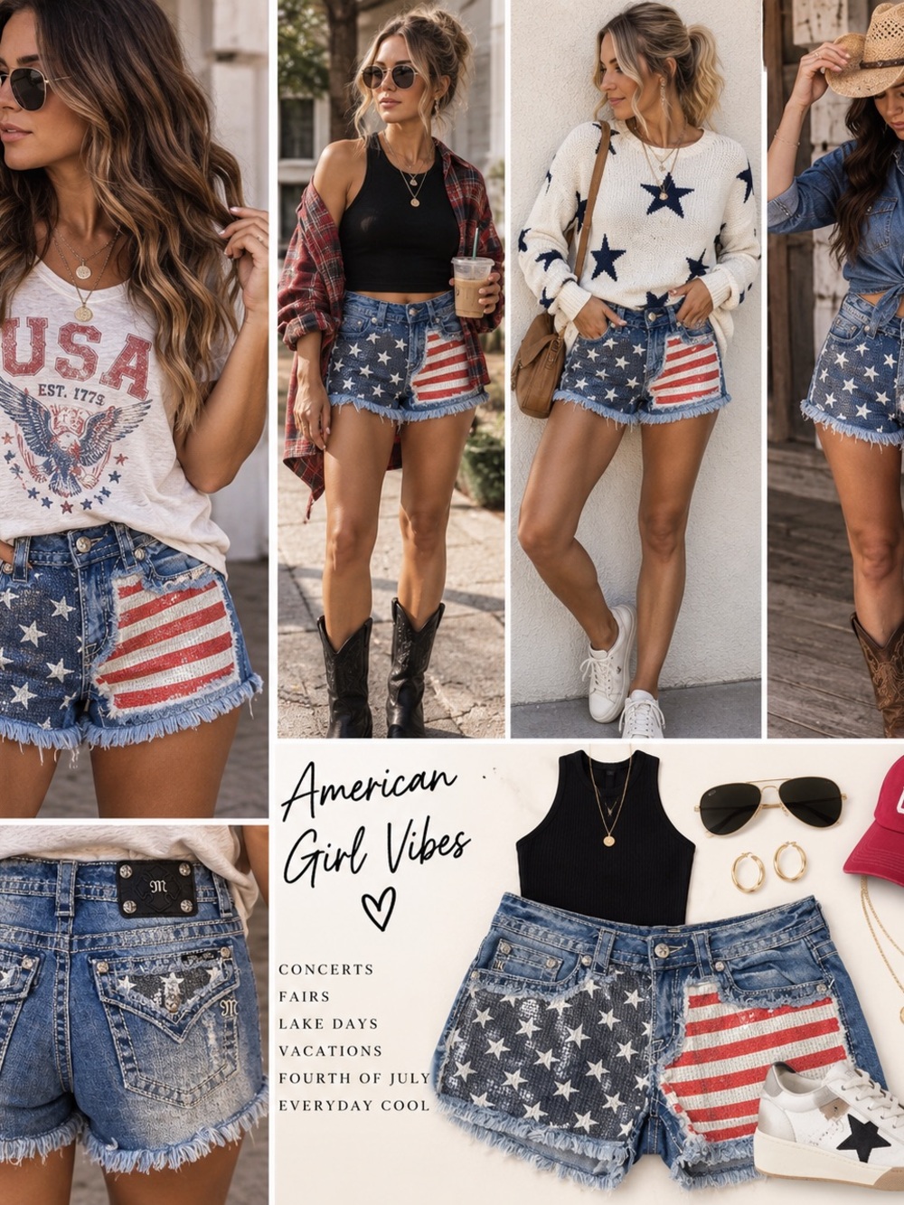 Miss Me Jeans Size 27 American Flag Sequin Distressed Denim Cutoff Shorts